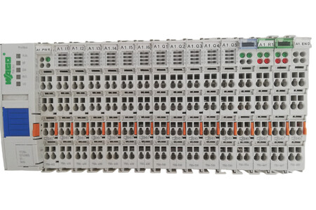 (1) Cabecera profibus eco 750-343, (1) Módulo alimentación 24V. 750-602,  (6) Módulo 8 canales E.D. 3m.s 750-430, (5) Módulo 8 canales S.D. 0,5A. 750-530, (1) Módulo 2 canales S.A.4-20MA. 750-554, (2) Módulo 2 canales sonda PT100 750-461, (1) Módulo final de bus 750-600